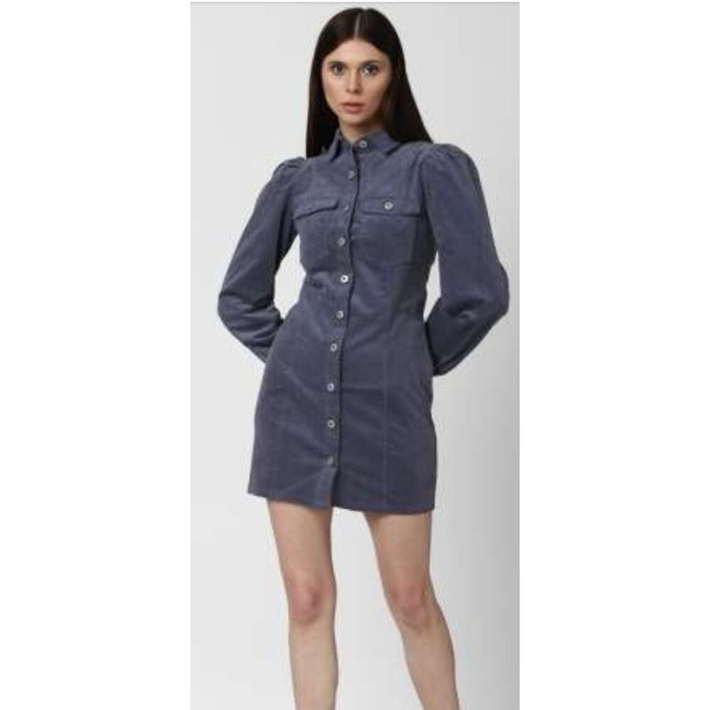 Forever 21 Corduroy Mini Shirt Dress Small Button Up Long Puff Sleeves Preppy